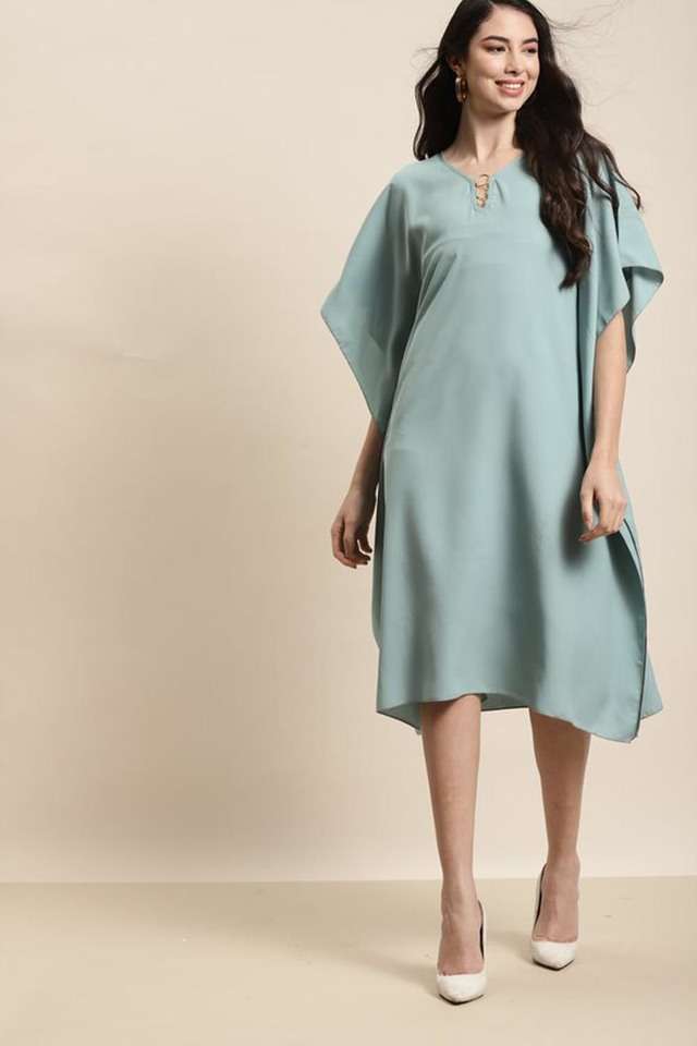 qurvii Solid V-Neck Crepe Women Dress-picture-29