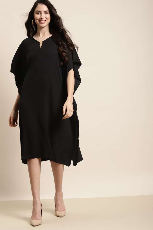 qurvii Solid V-Neck Crepe Women Dress-picture-22