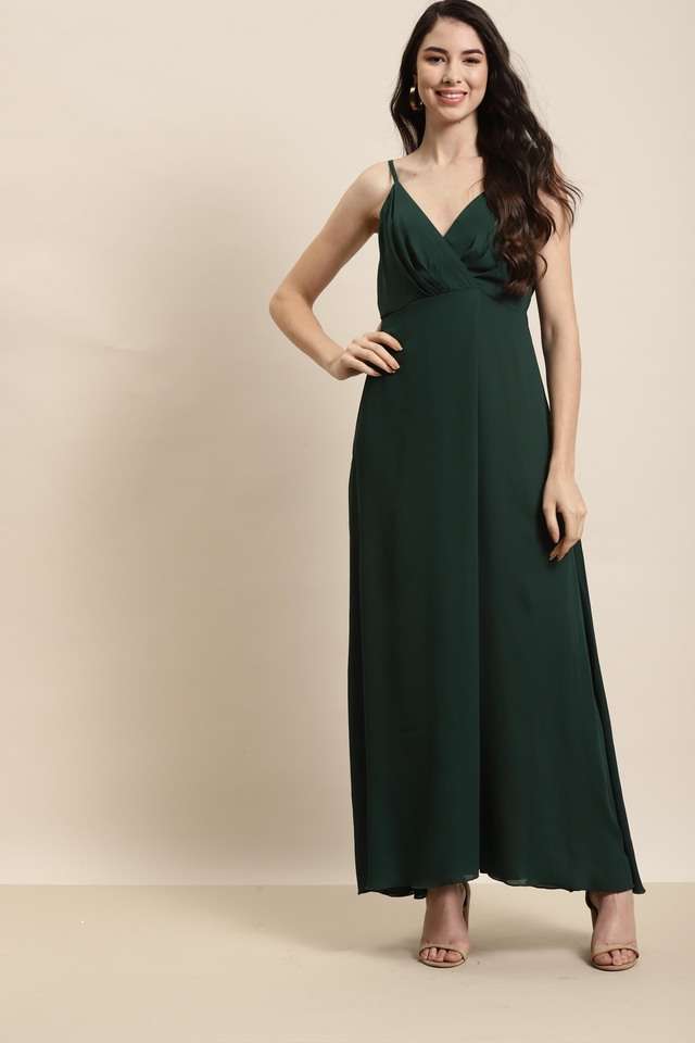 qurvii Solid V-Neck Crepe Women Dress-picture-23