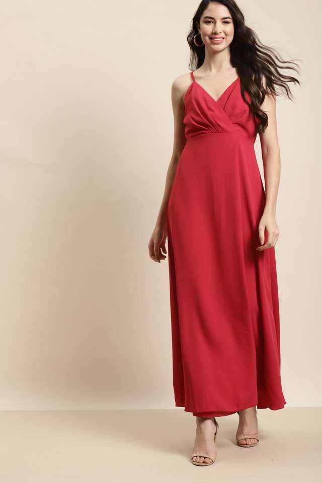 qurvii Solid V-Neck Crepe Women Dress-picture-20