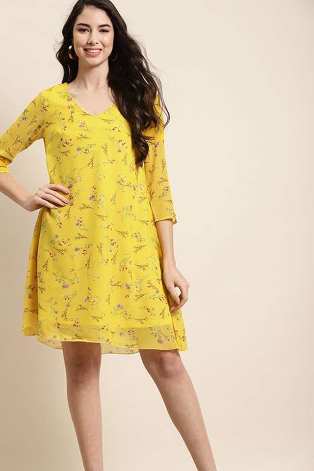qurvii Floral V-Neck Georgette Women Dress-picture-22