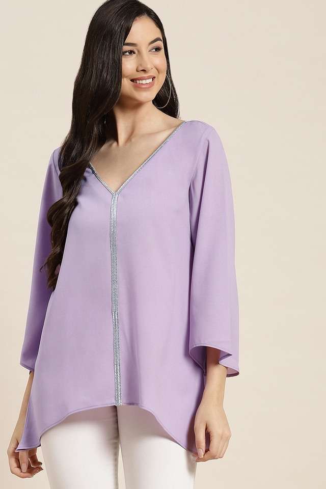 qurvii Solid Crepe V-Neck Women Top-picture-19