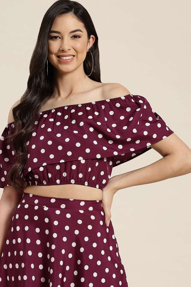 qurvii Polka Dots Crepe Off Shoulder Women Top-picture-18