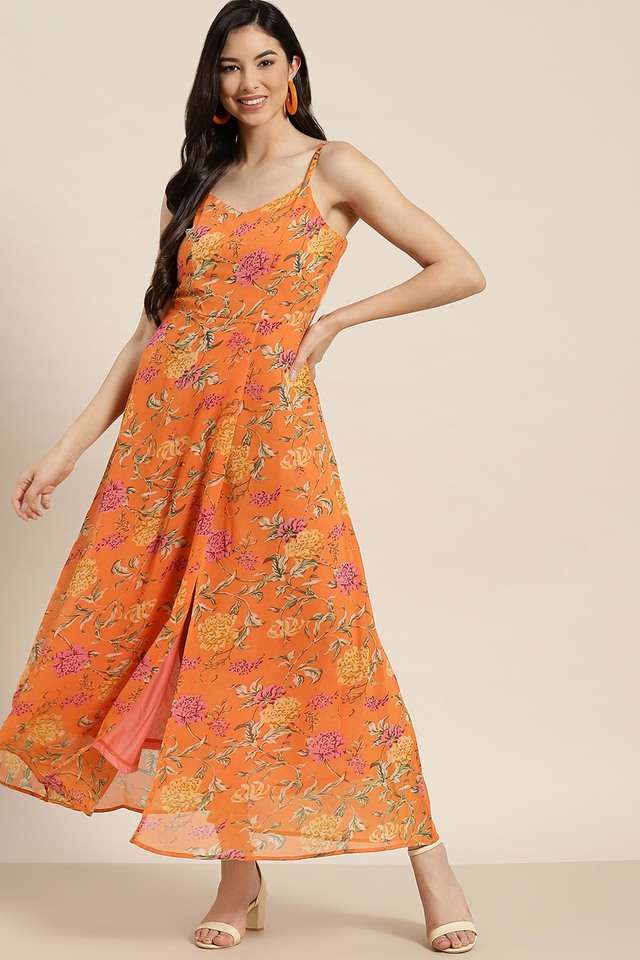 qurvii Floral V-Neck Georgette Women Dress-picture-33