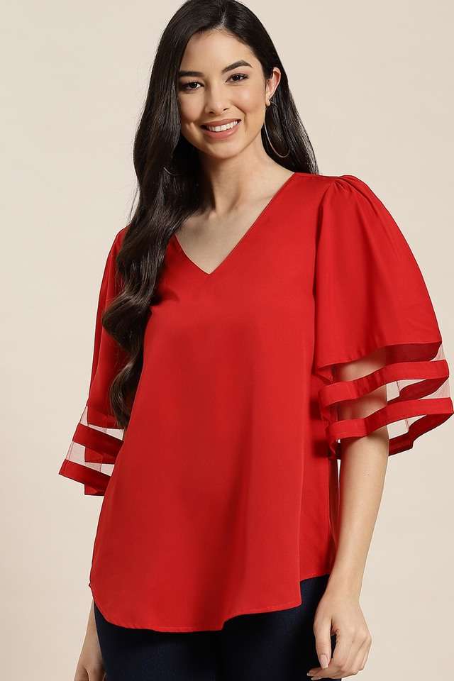 qurvii Solid Crepe V-Neck Women Top-picture-40
