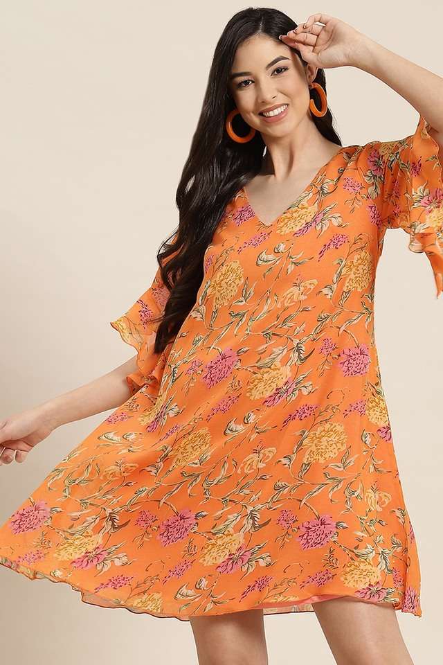 qurvii Floral V-Neck Georgette Women Dress-picture-36