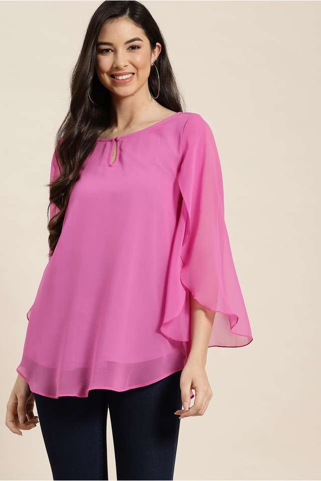 qurvii Solid Georgette Round Neck Women Top-picture-38