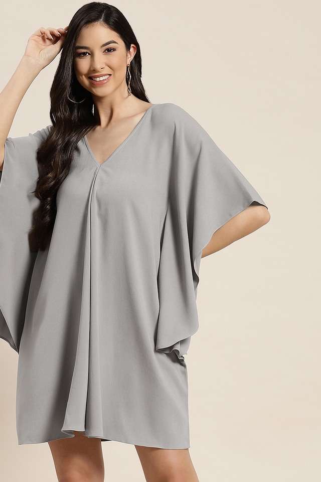 qurvii Solid V-Neck Crepe Women Dress-picture-18