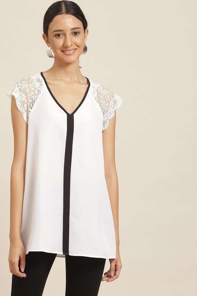 qurvii Color Block Crepe V-Neck Women Top-picture-35