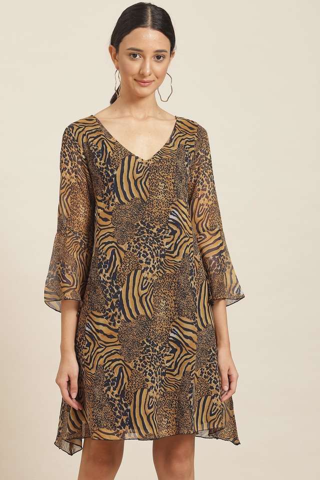 qurvii Animal Print V-Neck Georgette Women Dress-picture-16