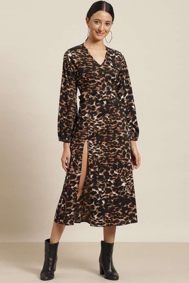 qurvii Animal Print V-Neck Crepe Women Dress-picture-38