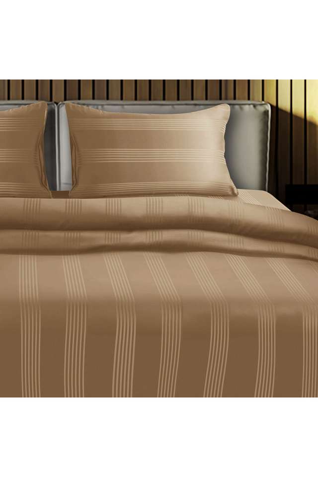 Barcode-100--Cotton-King-Size-Bedsheet-108-x-108-inches-with-2-Pillow-Covers-450-TC---Caramel