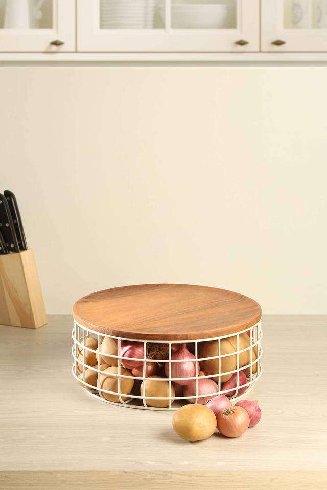Wired-Basket-With-Wooden-Lid-White