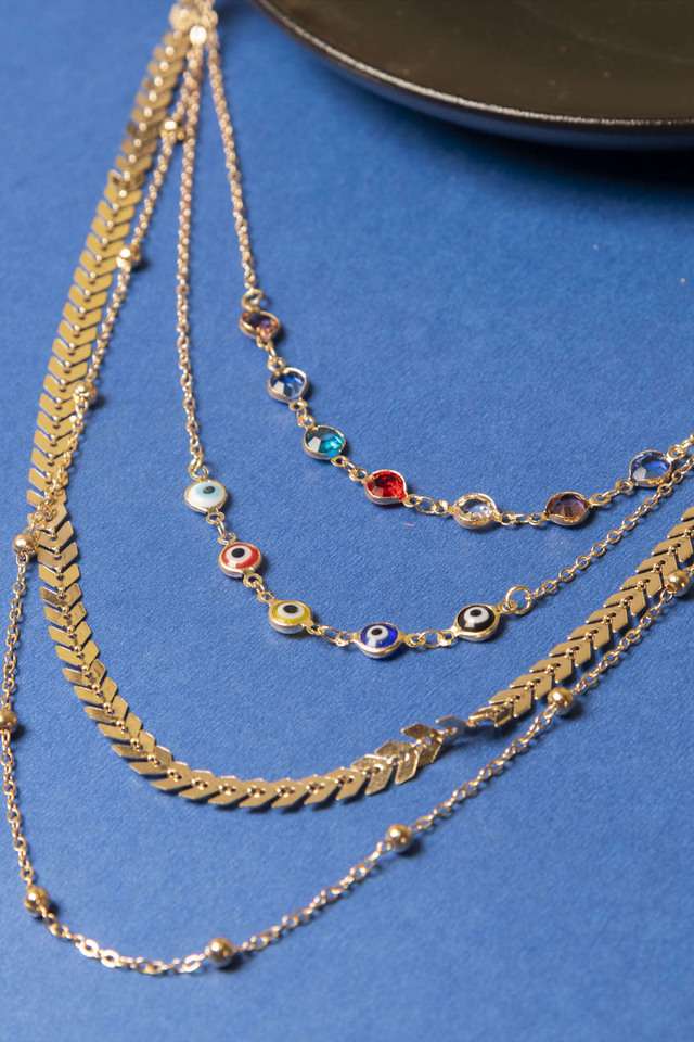 Multi-Color-Evil-Eye-Design-With-Gold-Multi-Layered-Necklace