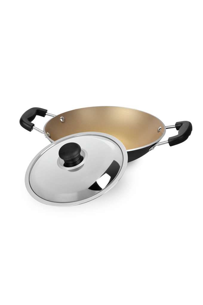 Optimum-Gold-22Cm-Non-Stick-Appachetty-Kadhai-with-Steel-Lid