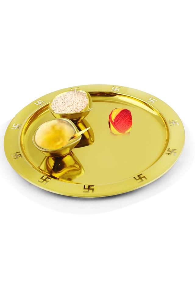 Pooja-Thali-Eco-3-Pcs-Set-In-Gold-Color