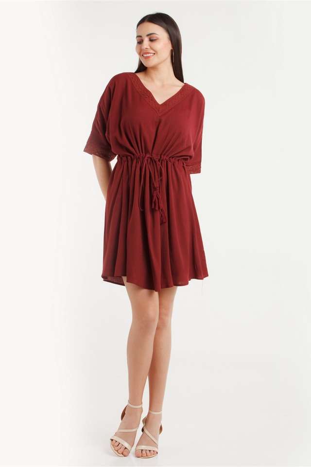 zink london Solid Viscose Blend V Neck Women's Mini Dress-picture-38