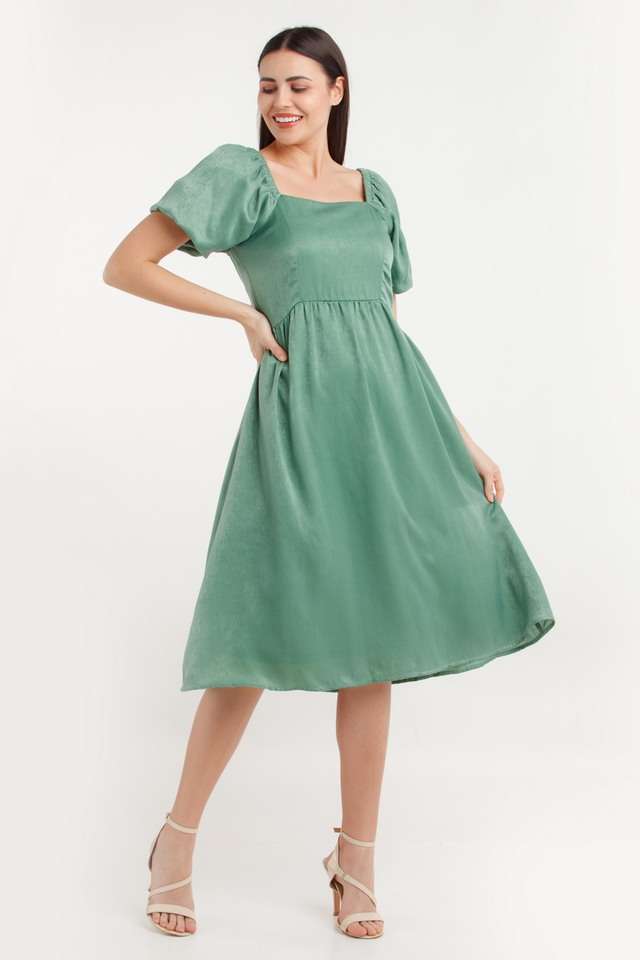 zink london Solid Polyester Square Neck Womens Midi Dress-picture-10