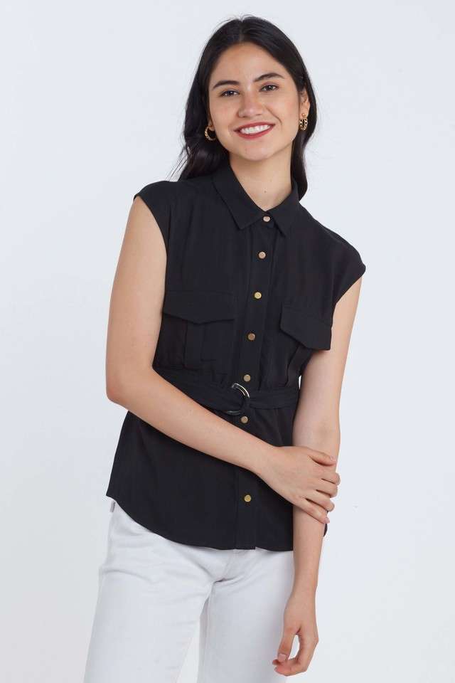 zink london Solid Viscose Collared Women Top-picture-18