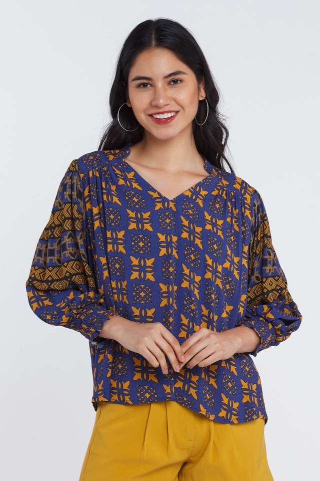 zink london Printed Viscose V-Neck Women Top-picture-11