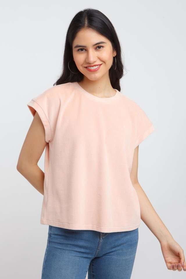 Solid-Cotton-Round-Neck-Women-s-Top