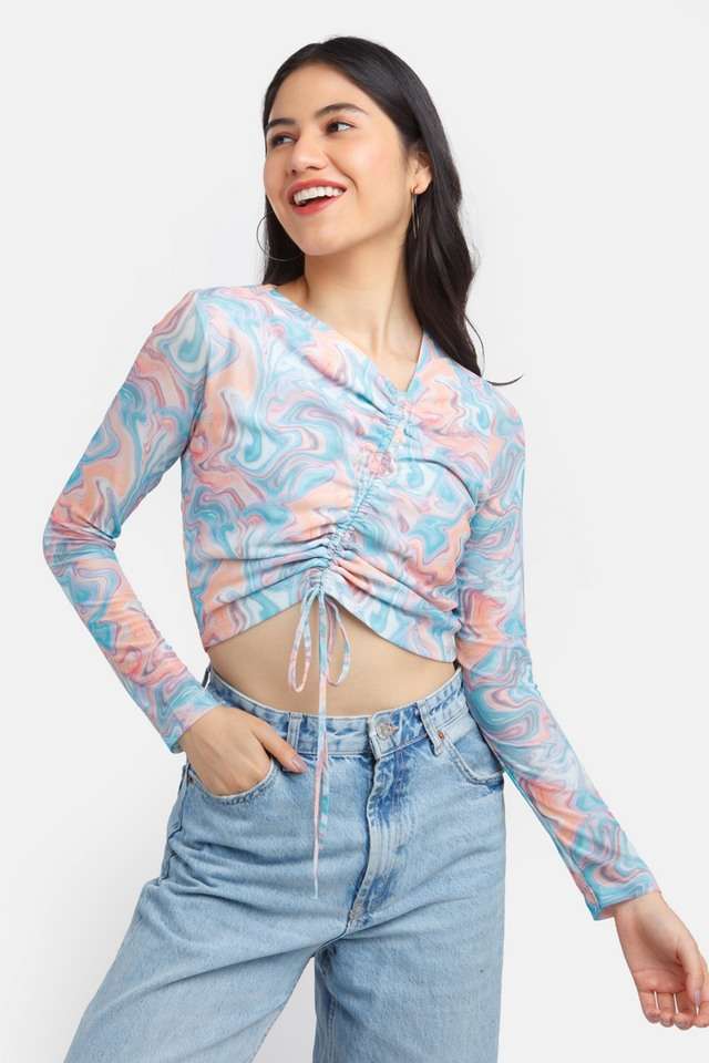 zink london Printed Polyester V-Neck Women Top-picture-26