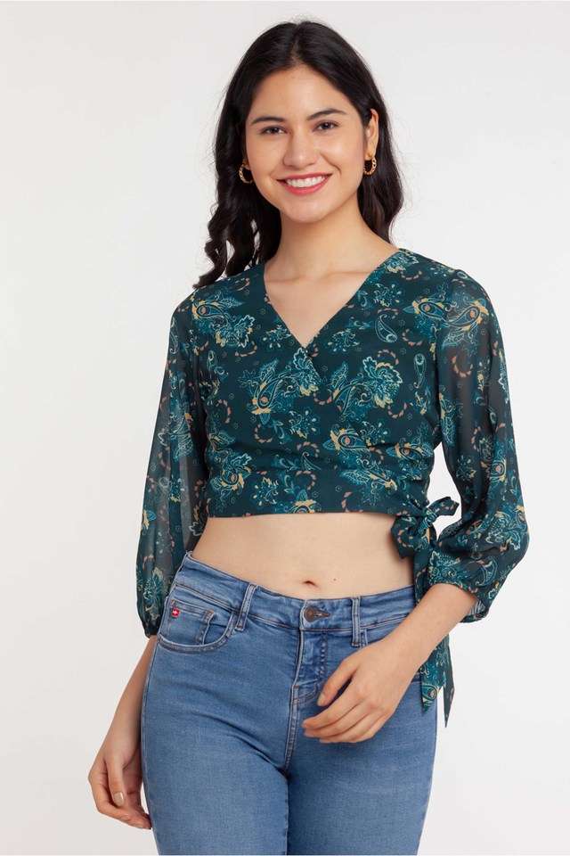 zink london Printed Polyester V-Neck Women Top-picture-24
