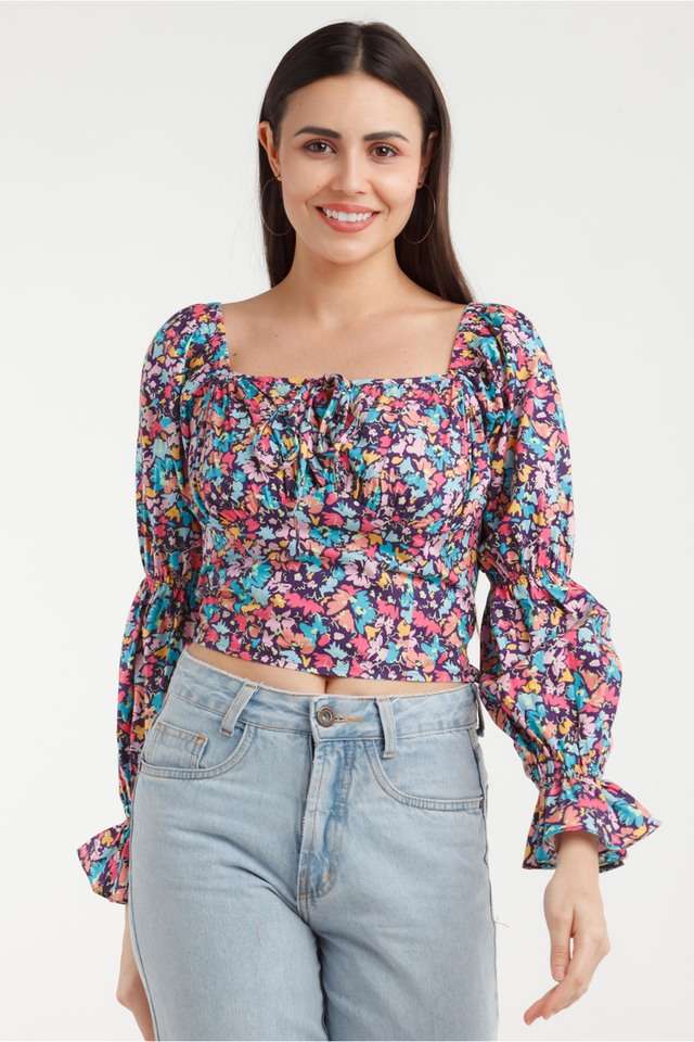 zink london Printed Cotton Square Neck Women Top-picture-24