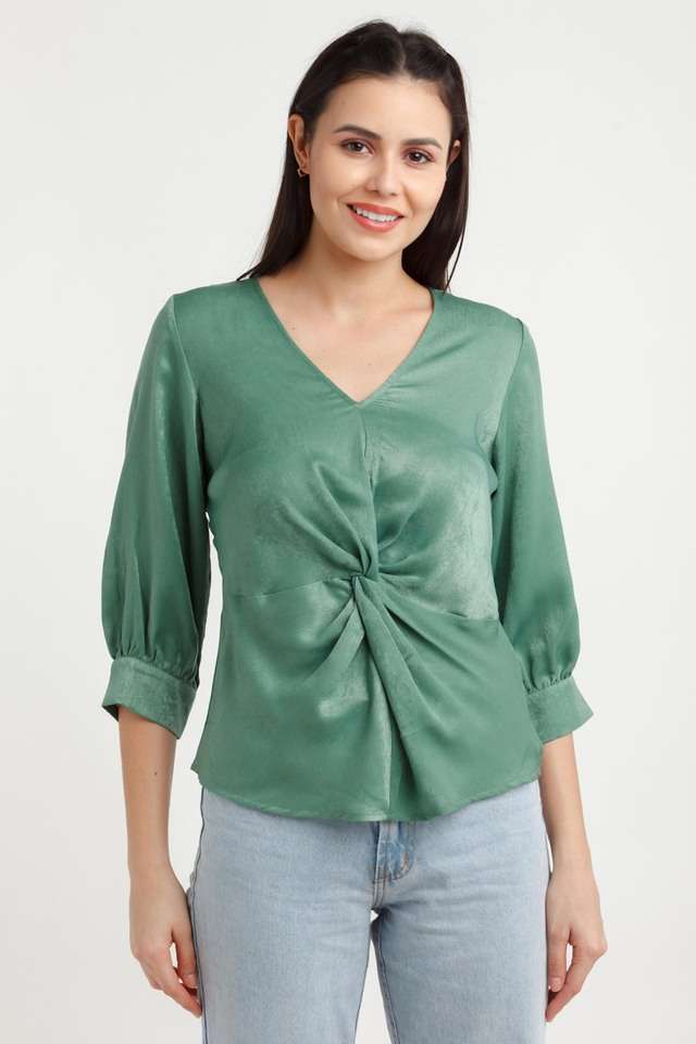 zink london Solid Polyester V-Neck Women Top-picture-24