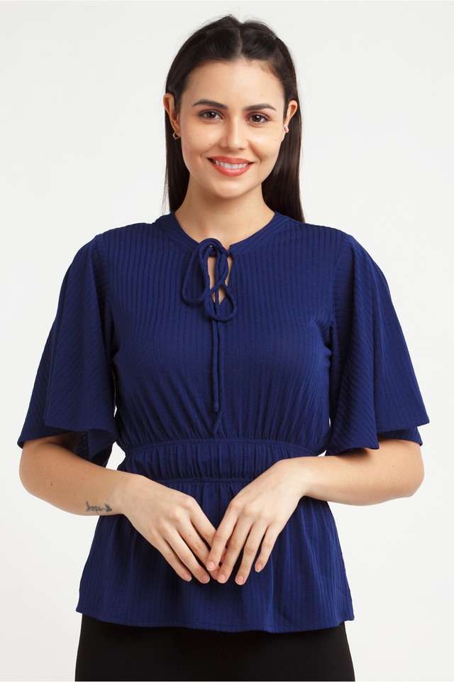 zink london Solid Polyester Tie Up Neck Women Top-picture-29