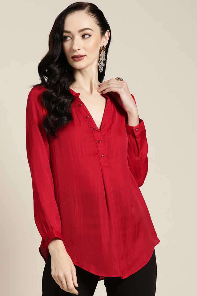 qurvii Solid Silk Women Top-picture-25