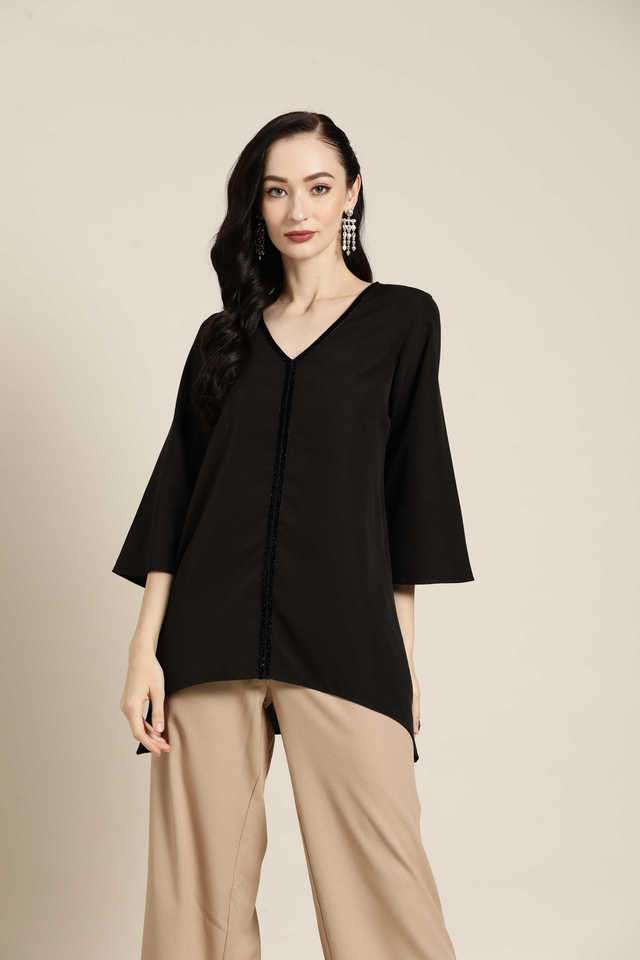qurvii Embellished Crepe V-Neck Women Top-picture-26