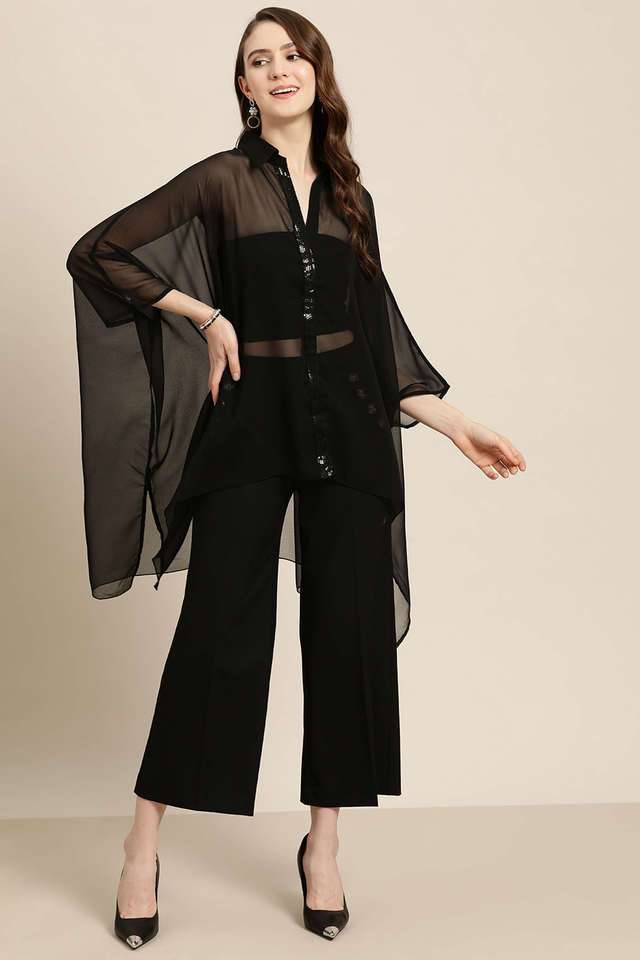 qurvii Embellished Collared Georgette Women Casual Wear Kaftan Shirt-picture-26