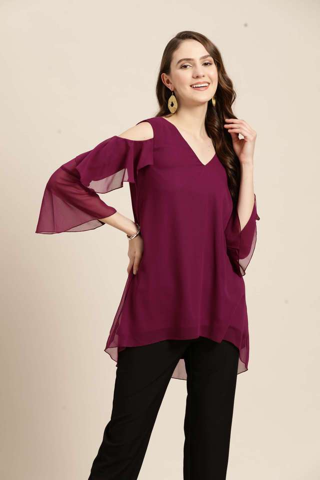 qurvii Solid Georgette V-Neck Women Top-picture-22
