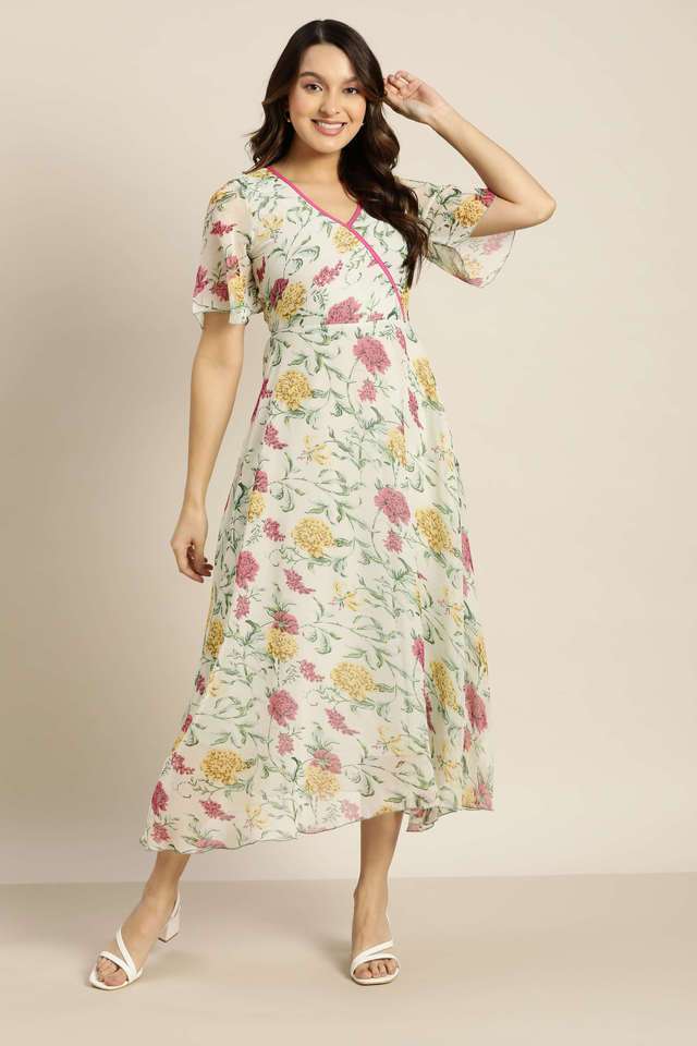 qurvii Floral V-Neck Georgette Women Dress-picture-38
