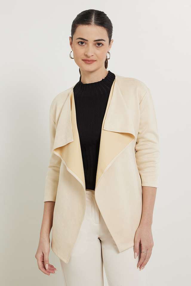 Solid-Collar-Neck-Suede-Women-s-Formal-Wear-Jacket