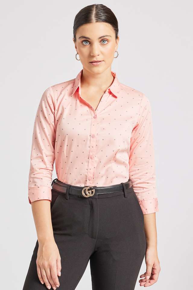 Solid-Polyester-Blend-Collar-Neck-Women-s-Shirt