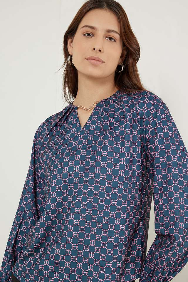 Printed-Polyester-V-Neck-Women-s-Top