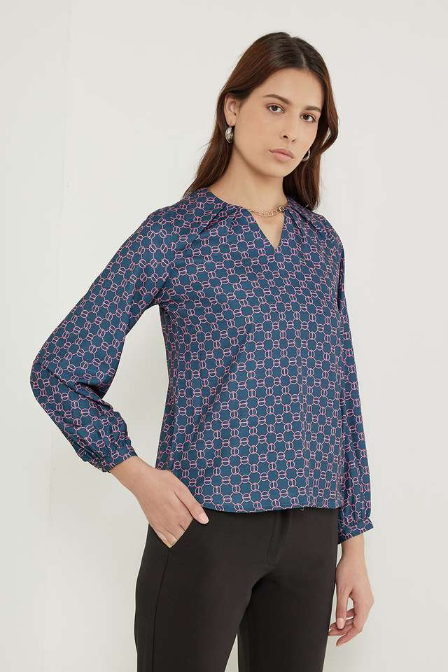 Printed-Polyester-V-Neck-Women-s-Top