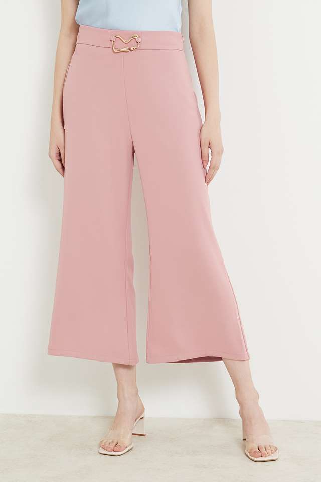 Solid-Polyester-Regular-Fit-Women-s-Casual-Pants
