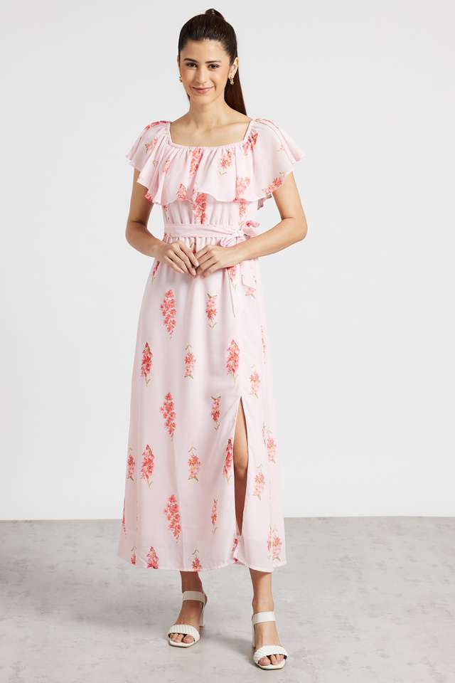 Printed-Georgette-Round-Neck-Women-s-Midi-Dress