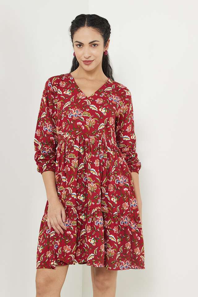 Solid-V-Neck-Viscose-Women-s-Dress