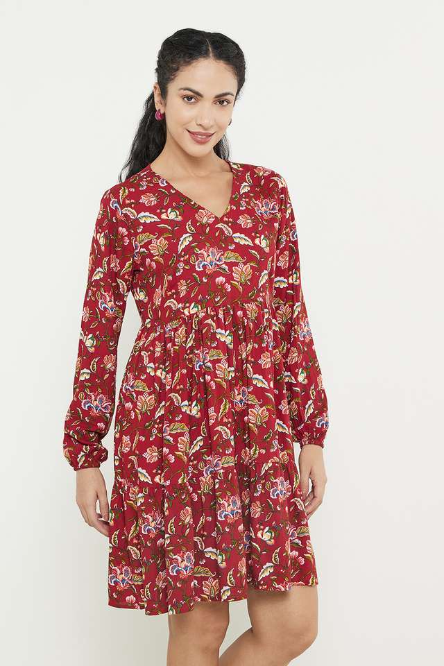 Solid-V-Neck-Viscose-Women-s-Dress