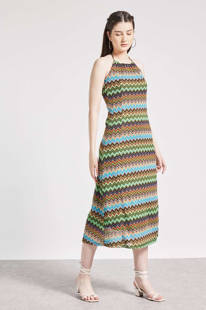 Buy FRATINI Multi Printed Polyester Halter Neck Women's Midi