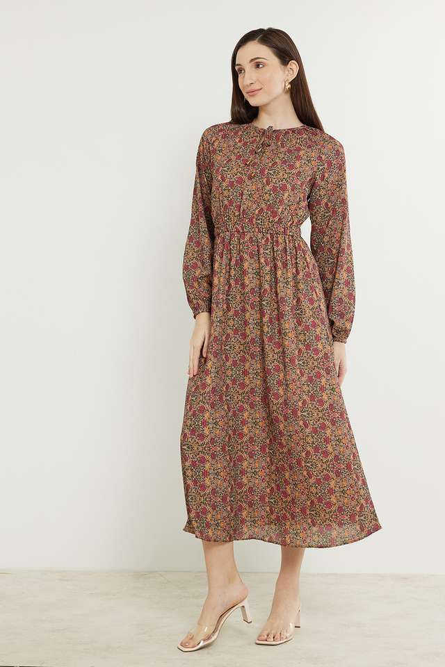 Printed-Round-Neck-Polyester-Women-s-Dress