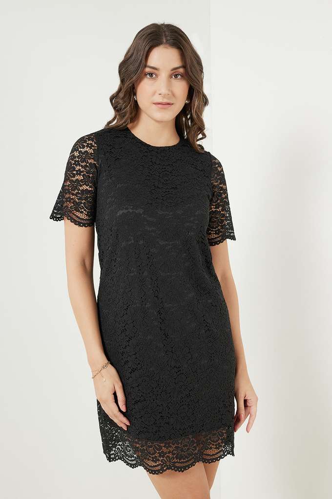 Solid-Round-Neck-Polyester-Women-s-Dress