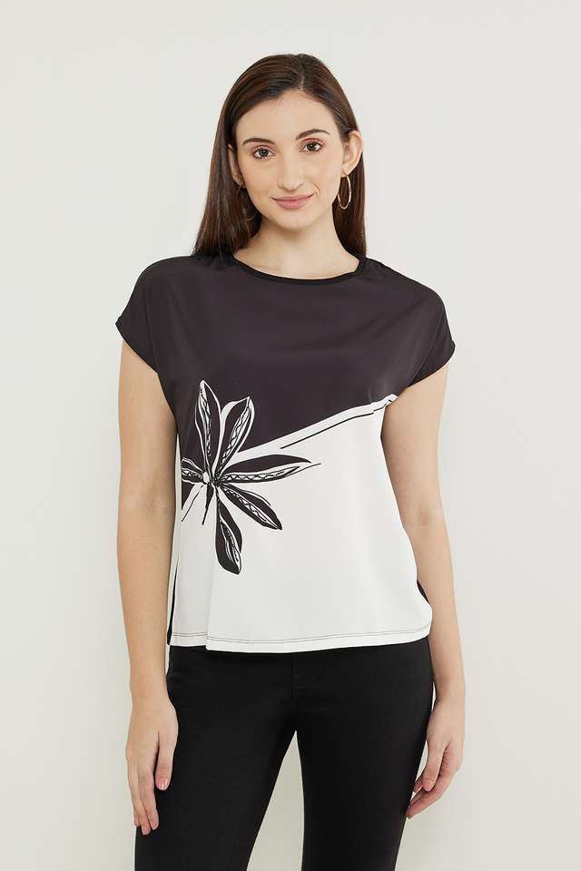 Printed-Polyester-Round-Neck-Women-s-Top