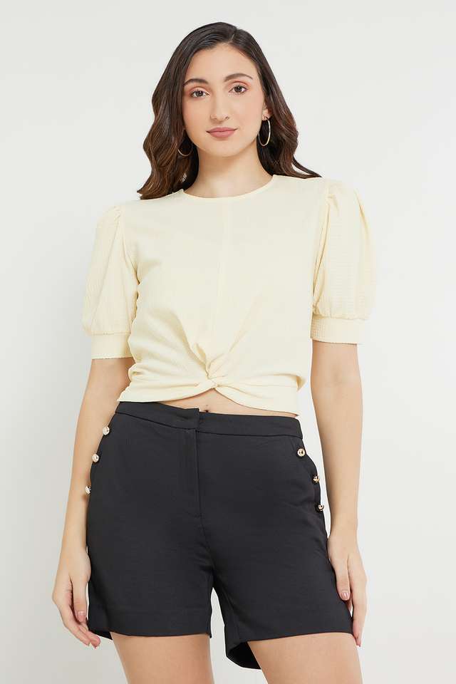 Solid-Blended-Round-Neck-Women-s-Top