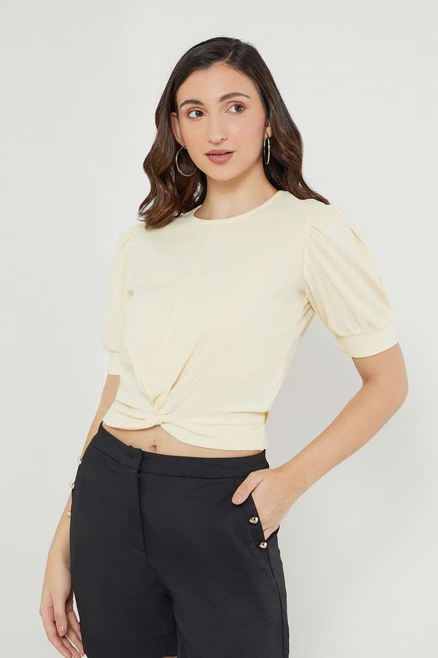 Solid-Blended-Round-Neck-Women-s-Top