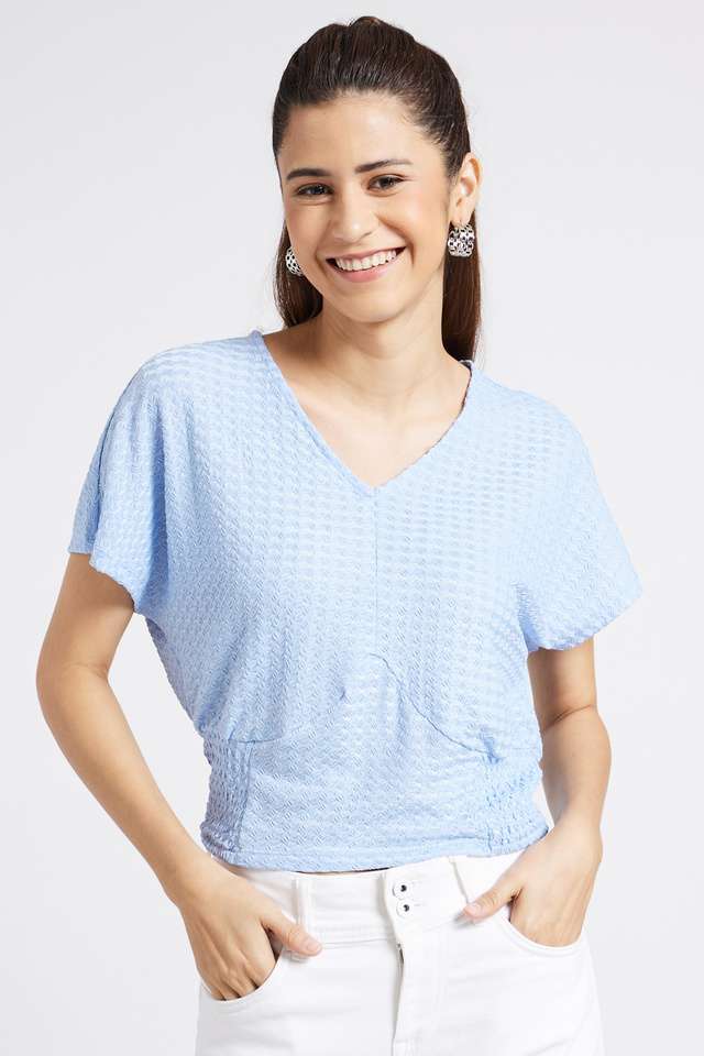 Solid-Blended-V-Neck-Women-s-Top